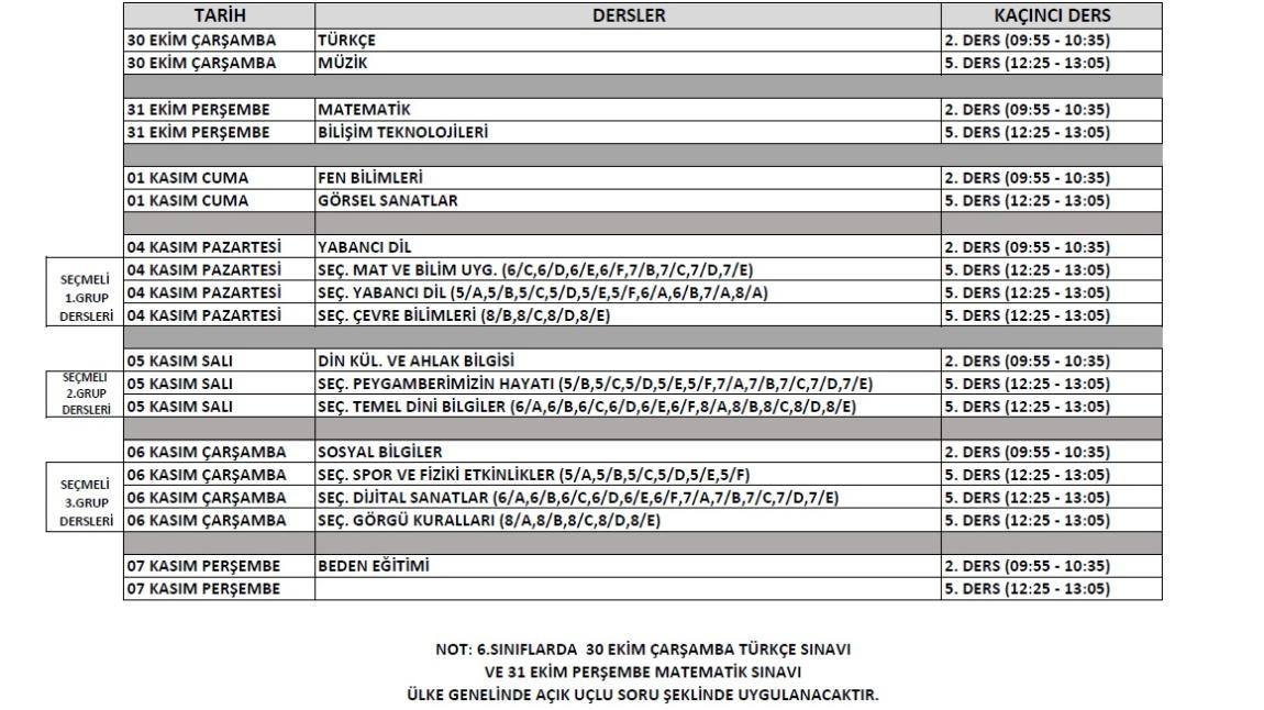 2024-2025 1.DÖNEM 1.YAZILI TAKVİMİ